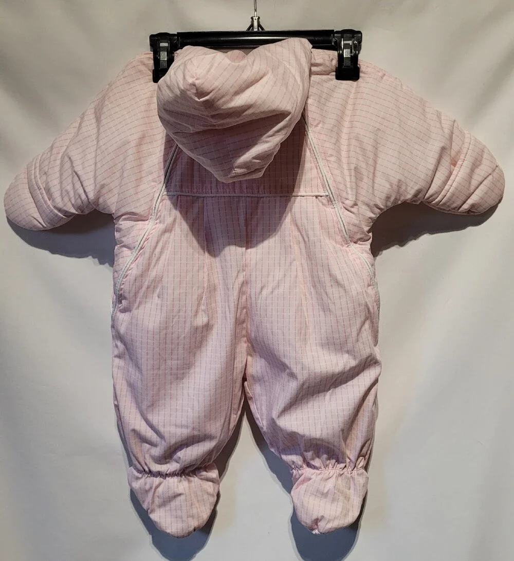 Little Me 3/6 Months Quilted Pink Teddy Bear Zipper Hooded Snowsuit Bunting Pram
